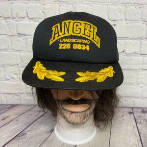 Vintage Trucker Hat Mesh Cap Snapback Black Angel Landscaping FITS SMALL S ONLY